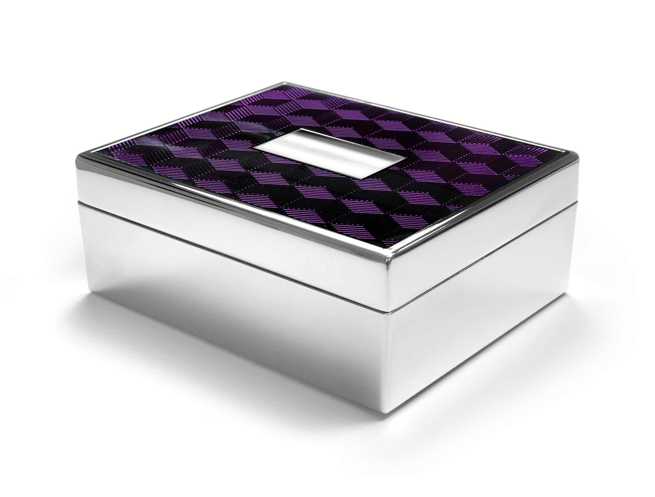 Silver Plated And Translucent Enamel Rectangular Box Purple Side
